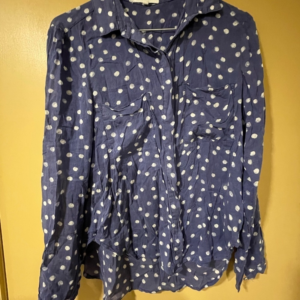 Bella Dahl Blue and White Polka Dot Blouse